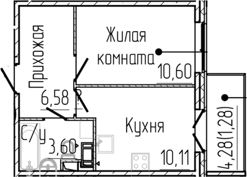 1-комнатная квартира 32.17 м², 4/4 эт., ЖК «SERTOLOVO PARK»